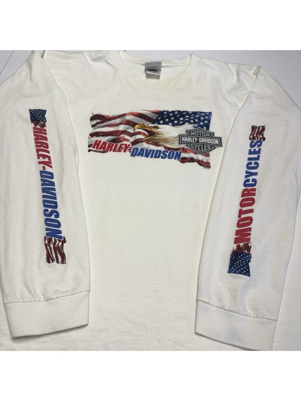 Vintage Y2K Harley Davidson American Flag USA Eagle T Shirt Long Sleeve 3X